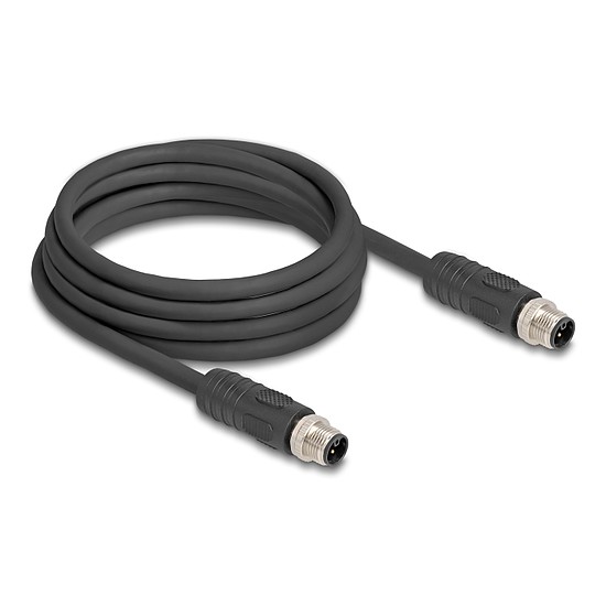 Delock M12 kábel L-kódolt 4 tűs apa - apa PUR húzóláncokhoz alkalmas 3 m fekete