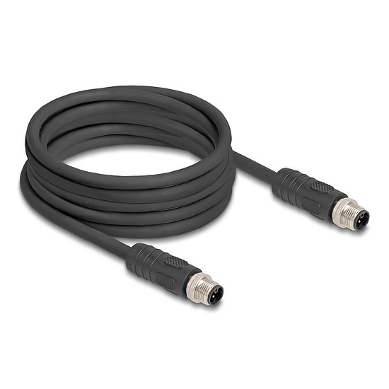 Delock M12 kábel L-kódolt 4 tűs apa - apa PUR húzóláncokhoz alkalmas 5 m fekete
