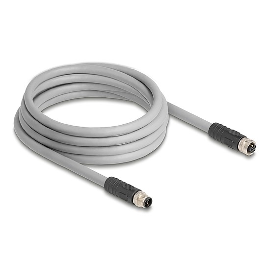 Delock M12 kábel L-kódolt 5 tűs apa - anya PUR húzóláncokhoz alkalmas 3 m szürke
