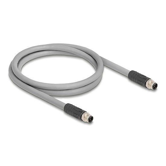Delock M12 kábel L-kódolt 5 tűs apa - apa PUR húzóláncokhoz alkalmas 1 m szürke