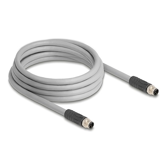 Delock M12 kábel L-kódolt 5 tűs apa - apa PUR húzóláncokhoz alkalmas 3 m szürke