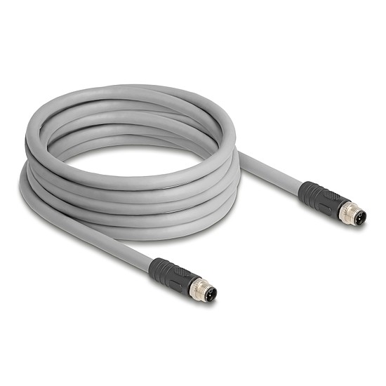 Delock M12 kábel L-kódolt 5 tűs apa - apa PUR húzóláncokhoz alkalmas 5 m szürke
