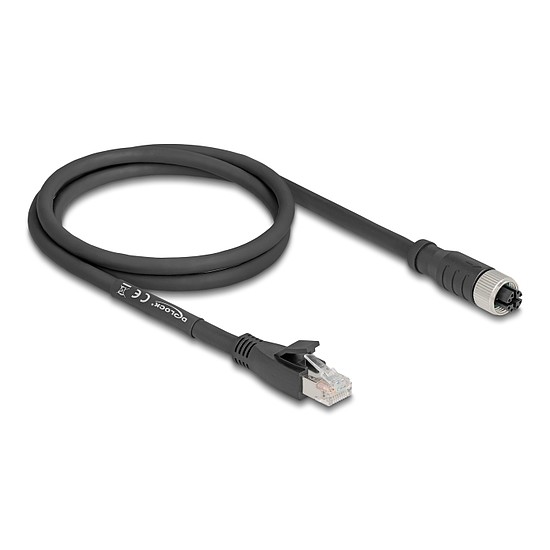 Delock M12 kábel X-kódolt 8 tűs apa - RJ45 anya Cat.5e S/FTP flexibilis 1 m fekete