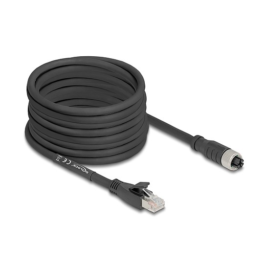 Delock M12 kábel X-kódolt 8 tűs apa - RJ45 anya Cat.5e S/FTP flexibilis 10 m fekete