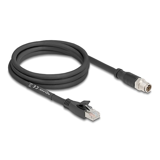 Delock M12 kábel X-kódolt 8 tűs apa - RJ45 apa Cat.5e S/FTP flexibilis 2 m fekete