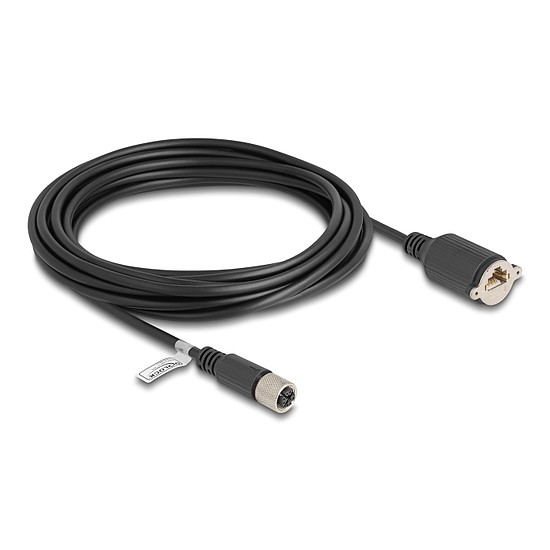 Delock M12 kábel X-kódú 8 tűs anya - RJ45 anya Cat.6A S/FTP installálásához 5 m, fekete