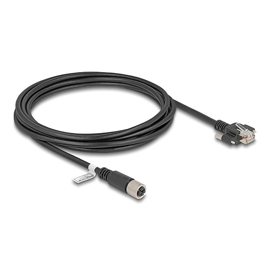 Delock M12 kábel X-kódú 8 tűs anya - RJ45 apa csavarokkal Cat.6A S/FTP 3 m hosszú fekete
