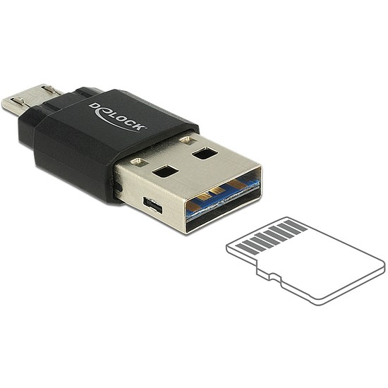 Delock Micro USB OTG-kártyaolvasó + USB 2.0 A-csatlakozódugó (91735)