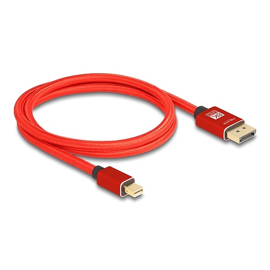 Delock Mini DisplayPort - DisplayPort-kábel 8K 60 Hz 1 m piros fém retesz nélküli