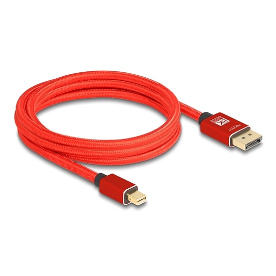 Delock Mini DisplayPort - DisplayPort-kábel 8K 60 Hz 2 m piros fém retesz nélküli