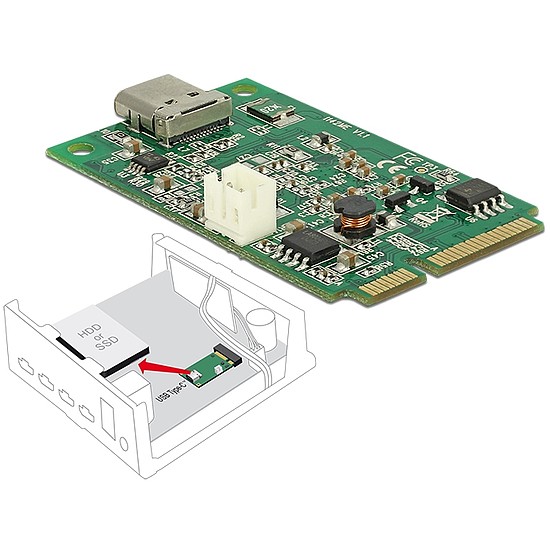 Delock Mini PCIe I/O PCIe teljes méret 1 x USB Type-C 3.1-es, 2. generációs csatlakozóhüvely (95259)