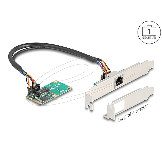 Delock Mini PCIe I/O PCIe teljes méretű 1 x RJ45 Gigabit LAN