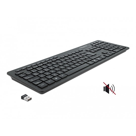 Delock NÉMET Vezetéknélküli USB klaviatúra 2,4 GHz Fekete - Néma (12004)