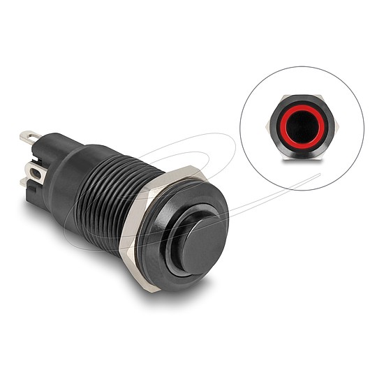 Delock Nyomó gomb beszereléshez fekete 12 mm 12 V 4 x forrasztási csatlakozás LED piros gyűrű
