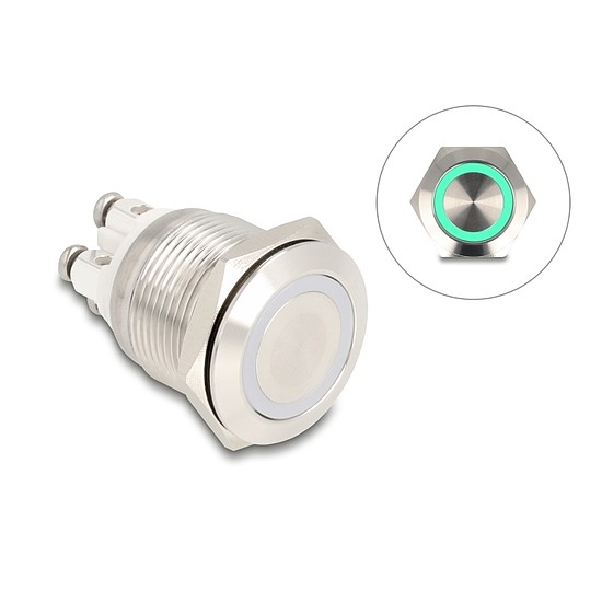 Delock Nyomógomb beszereléshez 19 mm 4 db. csavarhely LED zöld