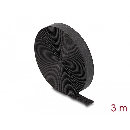 Delock Öntapadós szalag feltekercselve övvel Hx 3 m, Sz 20 mm fekete színű (19111)
