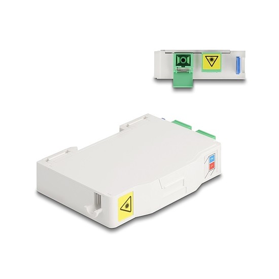 Delock Optikai szál csatlakoztató doboz DIN sínhez csatlakozó tartállyal és 2 x SC Simplex coupler-rel