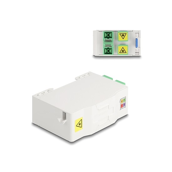 Delock Optikai szál csatlakoztató doboz DIN sínhez csatlakozó tartállyal és 4 x SC Simplex coupler-rel