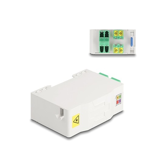 Delock Optikai szál csatlakoztató doboz DIN sínhez csatlakozó tartállyal és 4 xLC Duplex coupler-rel
