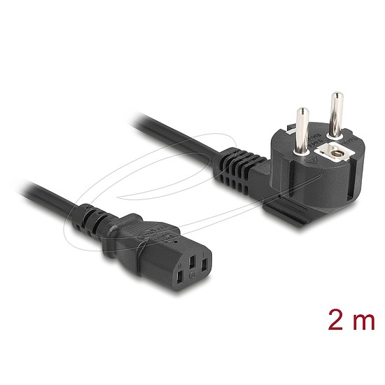 Delock PC tápkábel földelt csatlakozóval CEE 7/7 90 -ban hajlított - C13 anya, 2 m, 3 x 0,75 mm2 méretű fekete (81326)