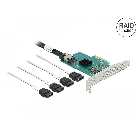 Delock PCI Express kártya 4 x SATA 6 Gb/s RAID és HyperDuo-hoz - alacsony profilú formatényező (89051)