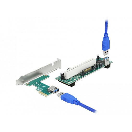 Delock PCI Express Riser kártya x1 - 1 x PCI 32 Bit bővítőhely, 60 cm-es -kábellel (90065)