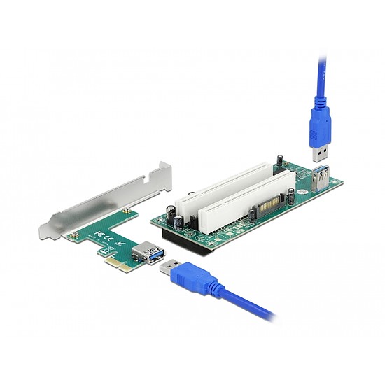 Delock PCI Express Riser kártya x1 - 2 x PCI 32 Bit bővítőhely, 60 cm-es -kábellel (90066)