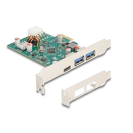 Delock PCI Express x1 kártya - 1 x külső USB Type-C anya PD 30 W és 2 x külső A-típusú USB 5 Gbps anya