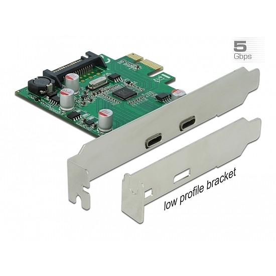 Delock PCI Express x1 kártya - 2 x külső SuperSpeed USB (USB 3.2 Gen 1) USB Type-C hüvely (90493)