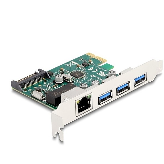 Delock PCI Express x1 Kártya - 3 x USB 5 Gbps A-típusú anya + 1 x Gigabit LAN