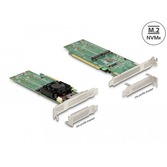 Delock PCI Express x16 Card - 4 x belső NVMe M.2 M-kulcs - alacsony profilú formatényező (90078)