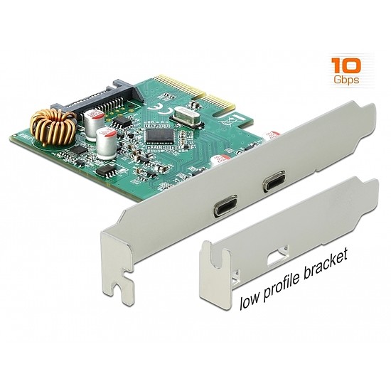 Delock PCI Express x4 kártya - 2 x külső SuperSpeed USB 10 Gbps (USB 3.1 Gen 2) USB Type-C hüvely (90397)