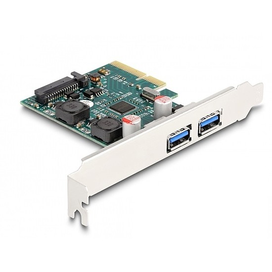 Delock PCI Express x4 Kártya - 2 x külső USB 10 Gbps A-típusú anya - alacsony profil