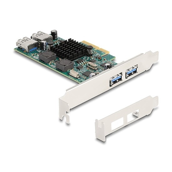 Delock PCI Express x4 kártya - 2 x külső USB 5 Gbps A-típusú és 2 x belső USB 5 Gbps A-típusú kettős csatorna - alacsony profilú formatényező