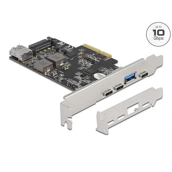 Delock PCI Express x4 Kártya - 3 x USB Type-C + 2 x A-típusú USB - SuperSpeed USB 10 Gbps - alacson (90060)