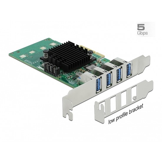 Delock PCI Express x4 Kártya - 4 x Külső USB 3.0 Quad Channel - alacsony profilú formatényező (89048)