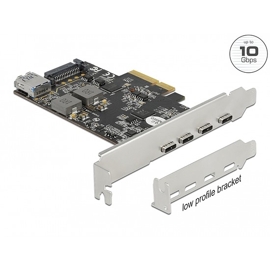 Delock PCI Express x4 Kártya - 4 x USB Type-C + 1 x A-típusú USB - SuperSpeed USB 10 Gbps - alacson (90059)