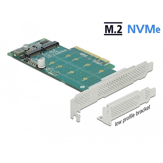 Delock PCI Express x8 kártya - 2 x belső NVMe M.2 Key M - elágazás - alacsony profilú formatényező (89045)