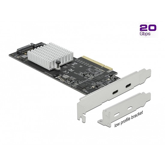 Delock PCI Express x8 Kártya - 2 x külső SuperSpeed USB 20 Gbps (USB 3.2 Gen 2x2) USB Type-C hüvely (89009)