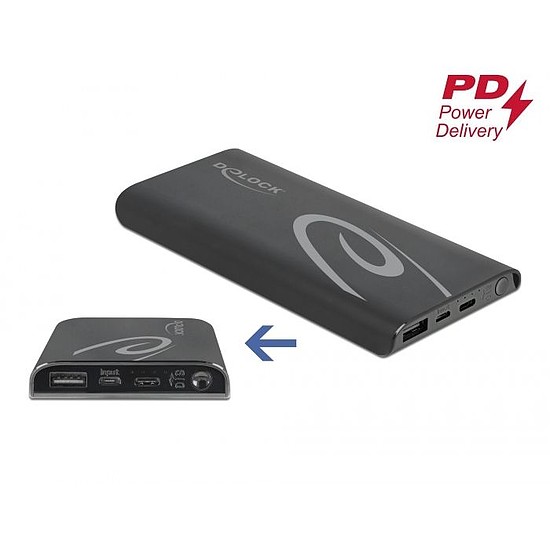 Delock power bank 10000 mAh A-típusú USB, USB Type-C, USB Micro-B csatlakozási felülettel (41505)