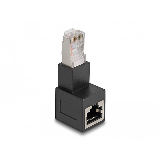 Delock RJ45 apa - RJ45 anya adapter Cat.6A 90 fokos szögben lefelé hajlítva (87862)