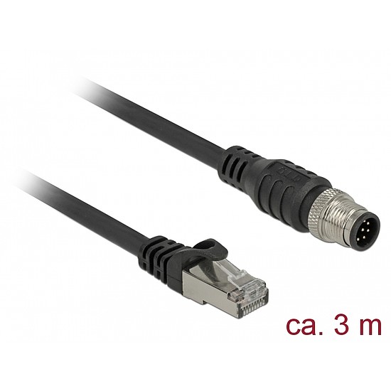 Delock RJ45 csatlakozót és M12 csatlakozót összekötő kábel 8 tűs A kódolt Cat.5e SFTP 3 m hosszú (84924)