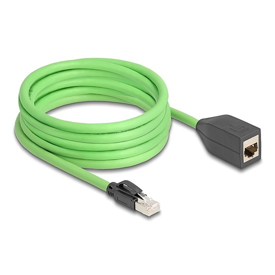 Delock RJ45 hálózat bővítő kábel Cat.6A apa - anya SF/UTP alkalmas kábelvezető láncokhoz PUR (TPU) 5 m zöld