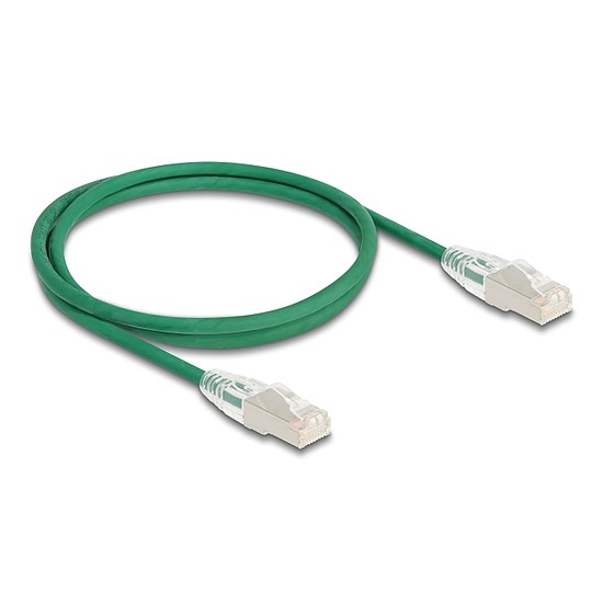 Delock RJ45 hálózati kábel Cable Cat.6A apa apa hajlított csatlakozóval U/FTP Slim 1 m, zöld