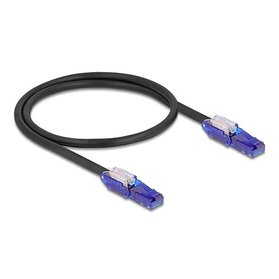 Delock RJ45 hálózati kábel Cat.6 UTP 180 -os hajlítással apák fekete színű 0,5 m