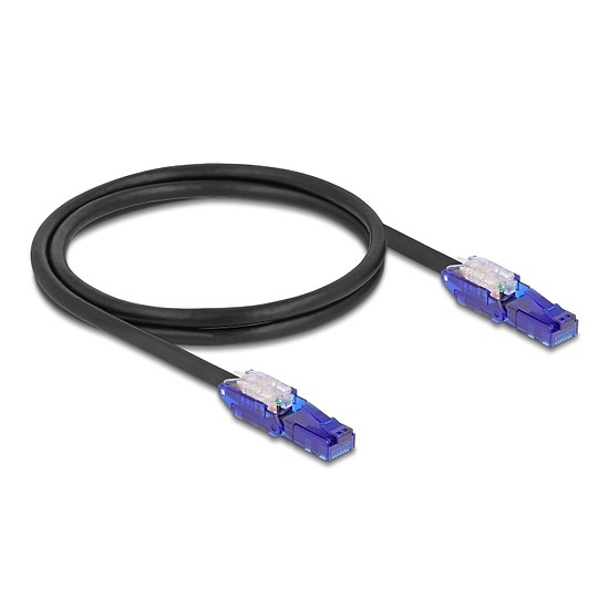 Delock RJ45 hálózati kábel Cat.6 UTP 180 -os hajlítással apák fekete színű 1 m