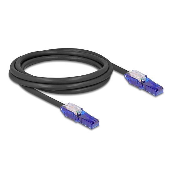Delock RJ45 hálózati kábel Cat.6 UTP 180 -os hajlítással apák fekete színű 2 m