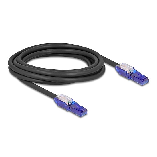 Delock RJ45 hálózati kábel Cat.6 UTP 180 -os hajlítással apák fekete színű 3 m
