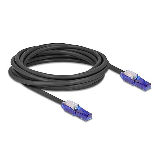 Delock RJ45 hálózati kábel Cat.6 UTP 180 -os hajlítással apák fekete színű 5 m