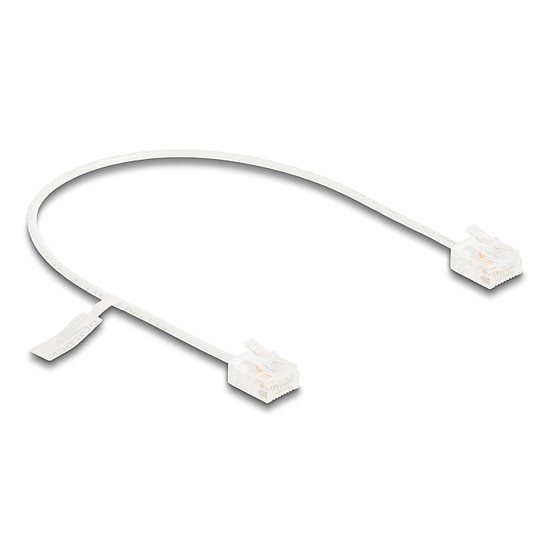 Delock RJ45 hálózati kábel Cat.6 UTP ultravékony 0,3 m fehér rövid csatlakoztatókkal